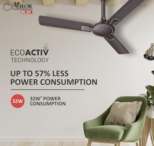 Havells 1200mm Milor BLDC Motor Ceiling Fan | 5 Star with RF Remote, 100% Copper, High Air Delivery | Upto 57% Energy Saving, ECO Active Technology, Flexible Timer Setting | (Pack of 1, Dusk) - Image 4